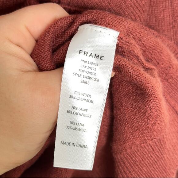 FRAME Pointelle Detail Wool Cashmere Sweater Sable Brown {R18} - Picture 5 of 5